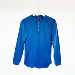 vintage henley thermal deep royal blue long sleeve tee shirt